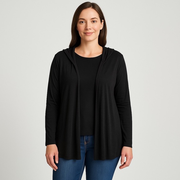 Black Open Front Lightweight Cardigan with hood size large - Picture 1 of 4